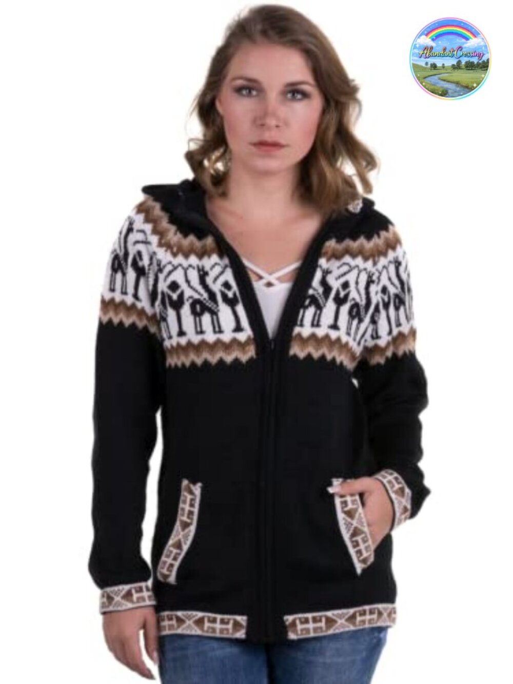 Women's Hooded Alpaca Wool Cable Knit Cardigan Sweater Lightweight Zip Up